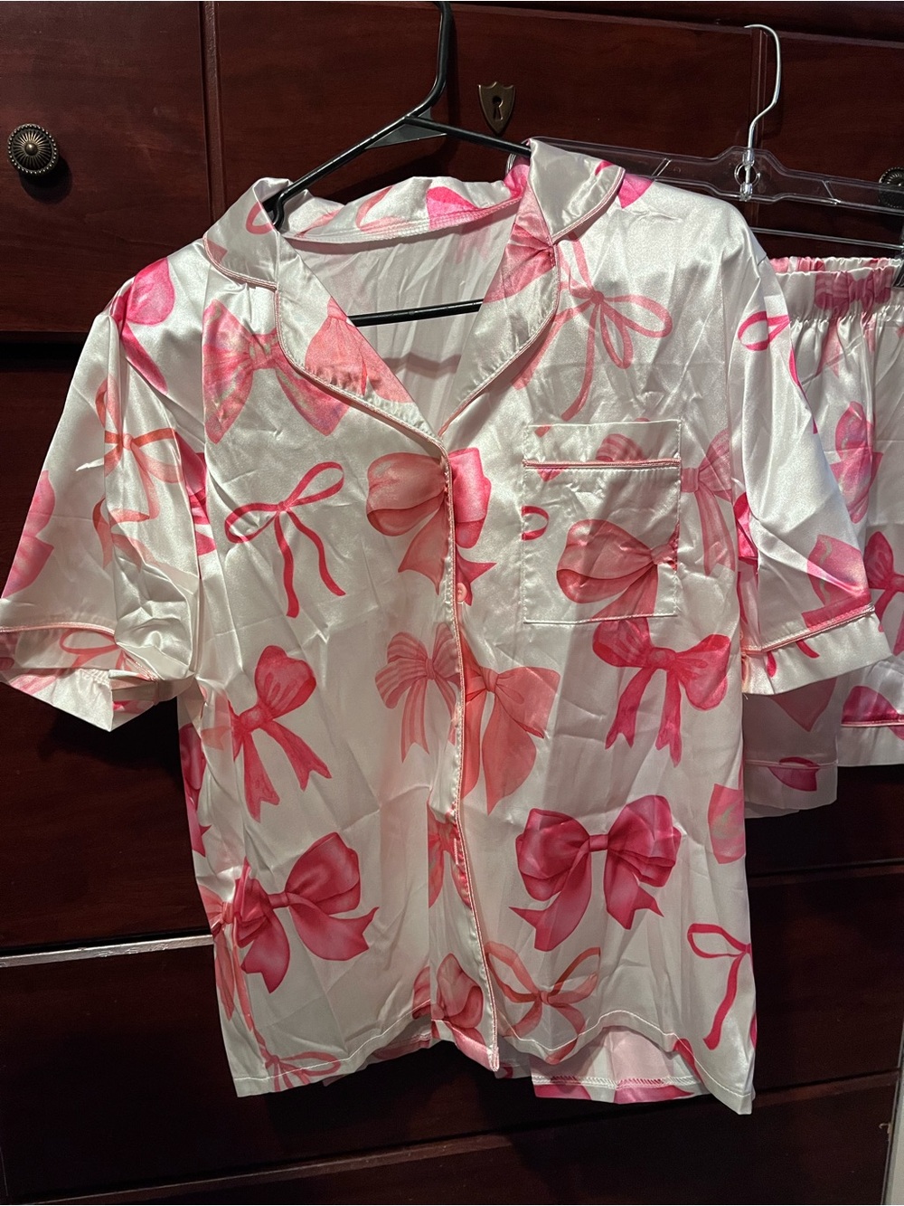 Pink Bow Print Pajama Top & short set • Women Intimates & Sleepwear